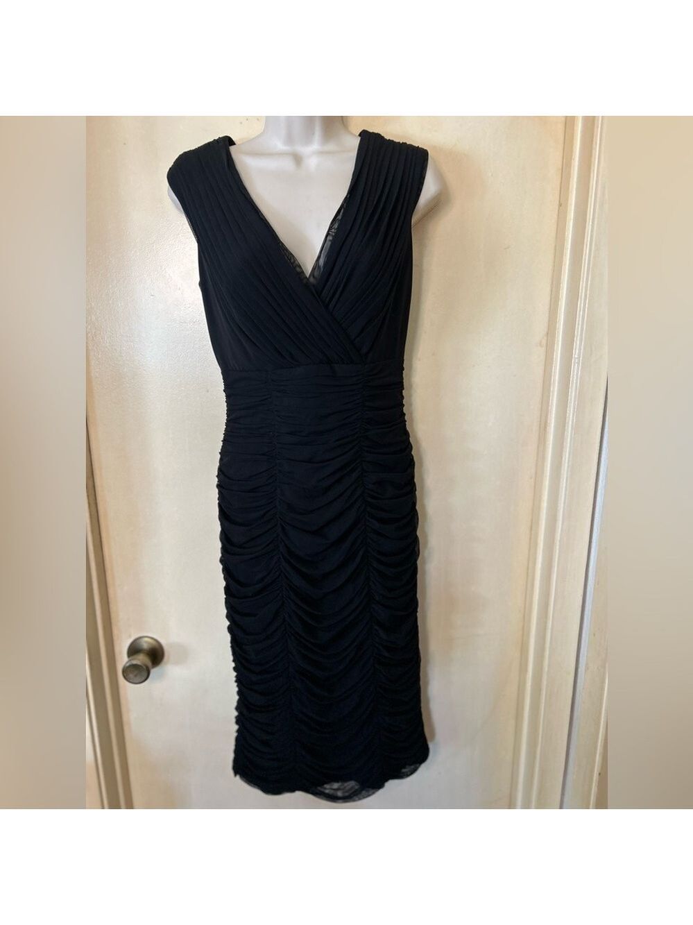 Tadashi Shoji black draped midi dress size M